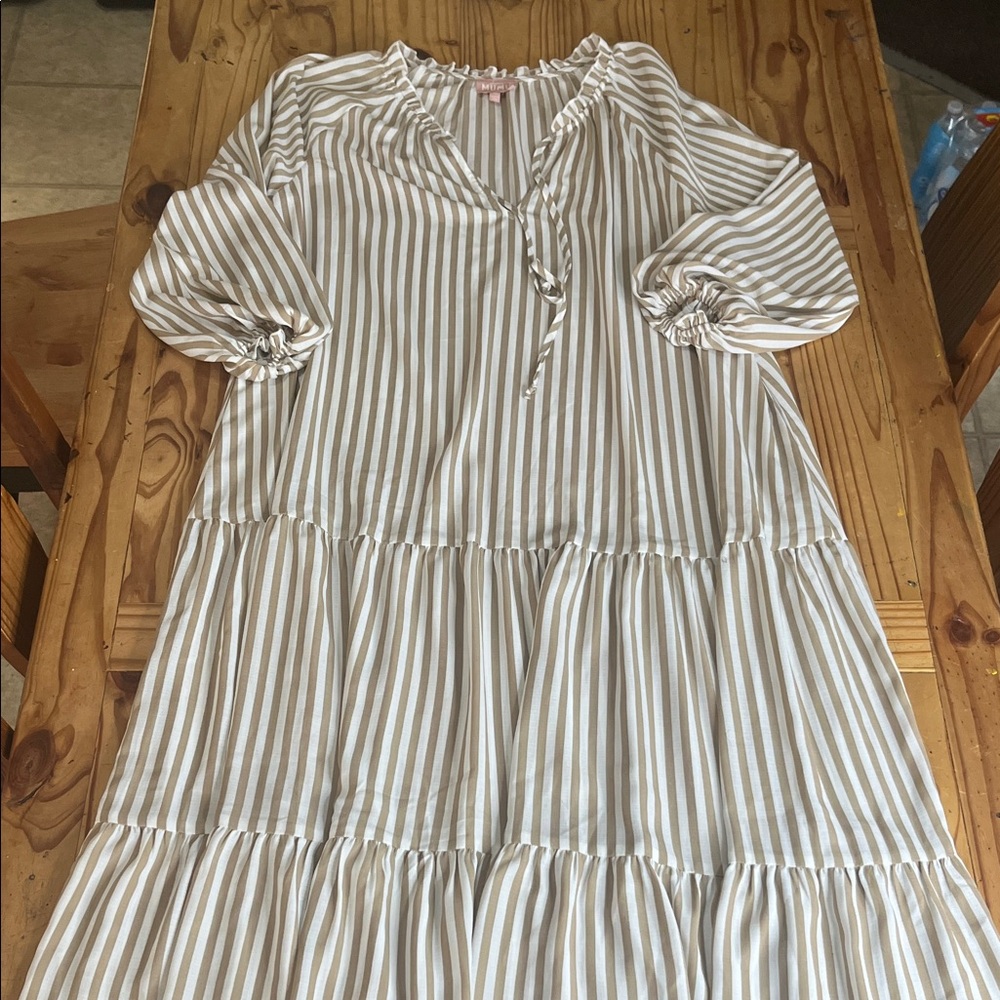 Show Me Your MuMu Cream and Tan Striped Maxi Dress - Picture 3 of 9